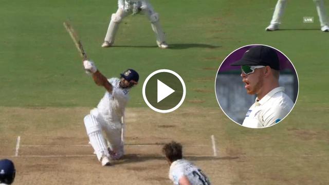 Watch: Rishabh Pant Stuns with Massive 107M Six Off Tim Southee Before Falling for 99 in Bengaluru Test